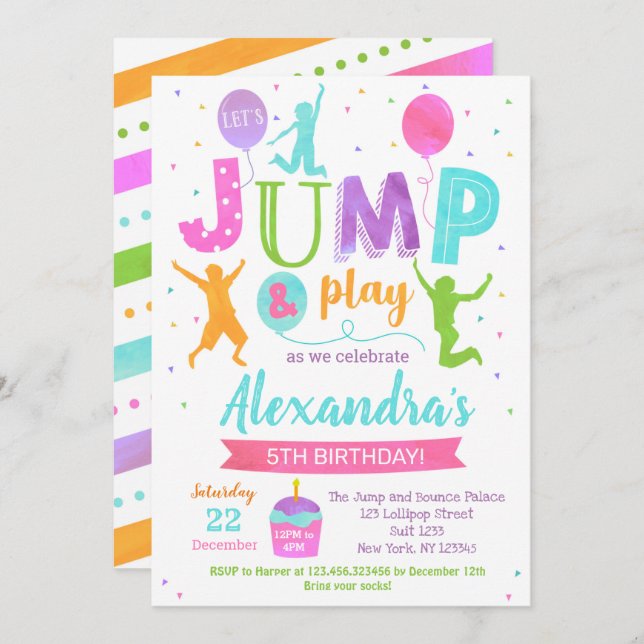 Jump Trampoline Park Anniversaire Invitations Fill (Devant / Derrière)