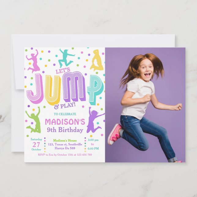 Jump Trampoline Park Photo Birthday Party Invitation (Front)