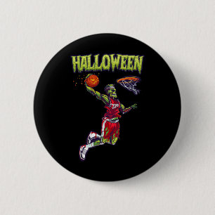 Jump Zombie Basketball Dunk Player Halloween Pumpk 2 Inch Round Button