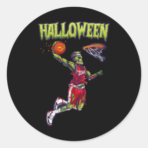 Jump Zombie Basketball Dunk Player Halloween Pumpk Classic Round Sticker