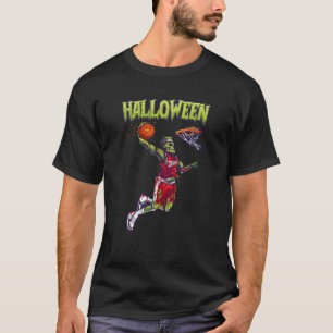 Jump Zombie Basketball Dunk Player Halloween Pumpk T-Shirt