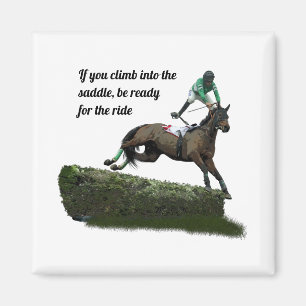 Jumper Horse & Jockey In Green Magnet