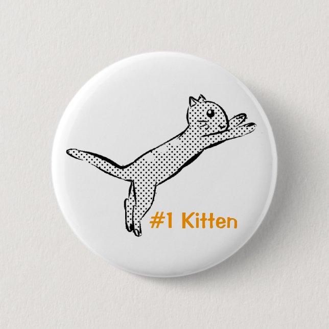 Jumping #1 Kitten 2 Inch Round Button (Front)