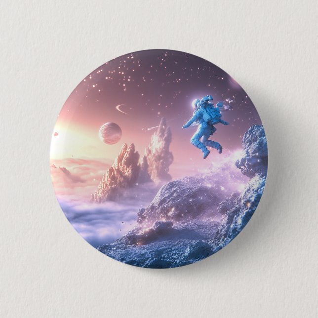 Jumping Astronaut 2 Inch Round Button (Front)