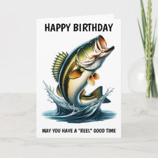 Jumping Bass Happy Birthday Card For The Fisherman