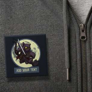 Jumping Black Cat Ninja Alternative Animal Artwork 2 Inch Square Button