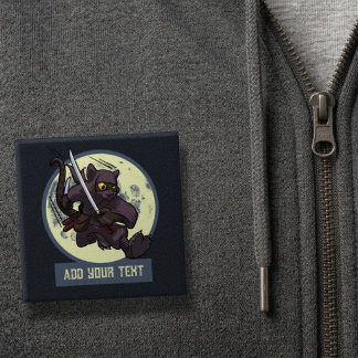 Jumping Black Cat Ninja Alternative Animal Artwork 2 Inch Square Button