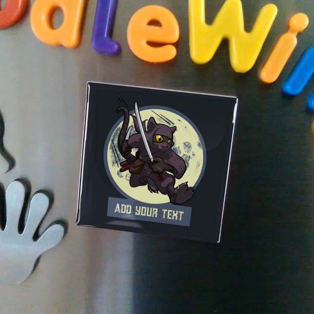 Jumping Black Cat Ninja Alternative Animal Artwork Magnet (Creator Uploaded)