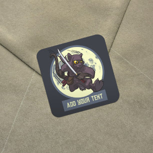 Jumping Black Cat Ninja Alternative Animal Artwork Square Sticker