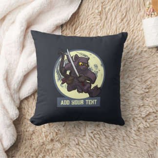 Jumping Black Cat Ninja Custom Text Animal Artwork Throw Pillow
