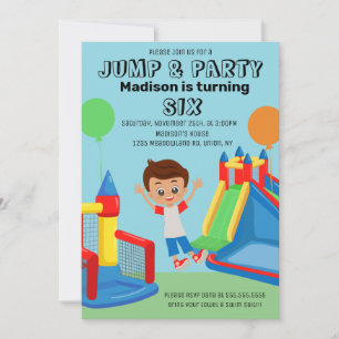 Jumping Bouncing Party Bounce House Boys Birthday Invitation