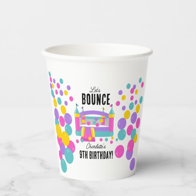 Jumping Bouncy Castle Girls Birthday Party Paper Cups (Front)