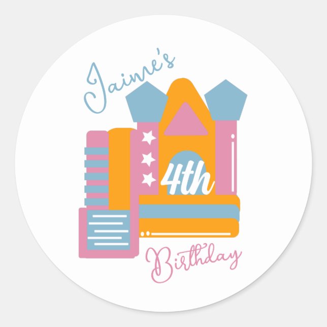Jumping Bouncy Rental Party House Birthday Classic Round Sticker (Front)