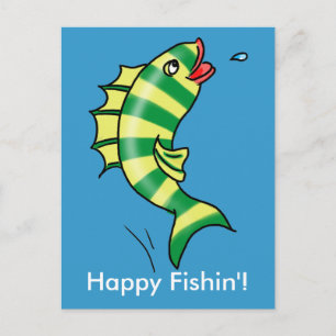 Jumping Cartoon Fish Postcard