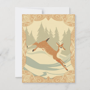 Jumping Deer in a snowy forest scene Holiday Card