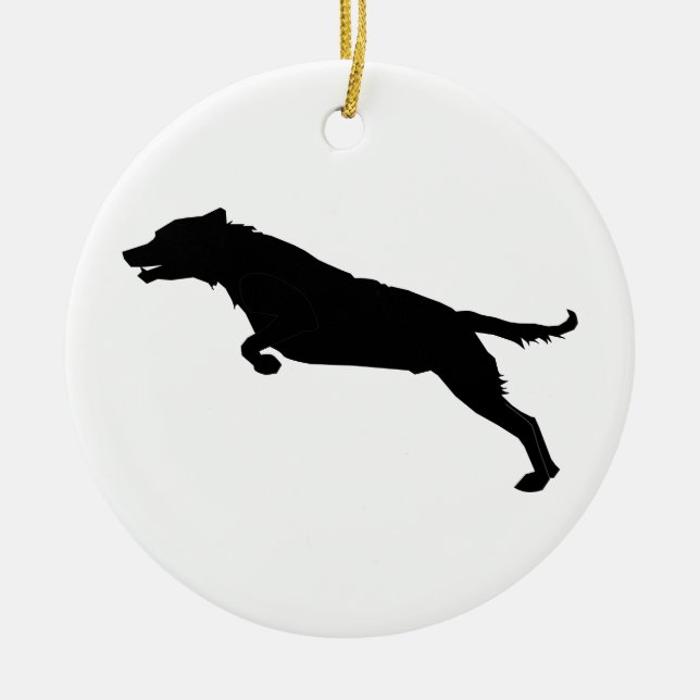 Jumping Dog Silhouette Ceramic Ornament (Front)