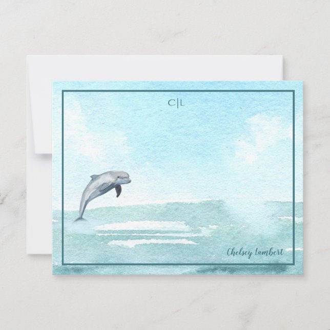 Jumping Dolphin Custom Personalized Monogram Card (Front)