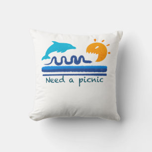 Jumping Dolphins Beach Illustration Textured Brush Throw Pillow