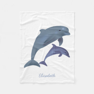 Jumping dolphins illustration name fleece blanket