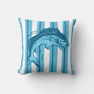 Jumping Fish and Stripes in Ocean Colours Throw Pillow