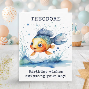 Jumping Fish Colourful Kids Birthday Personalized Card
