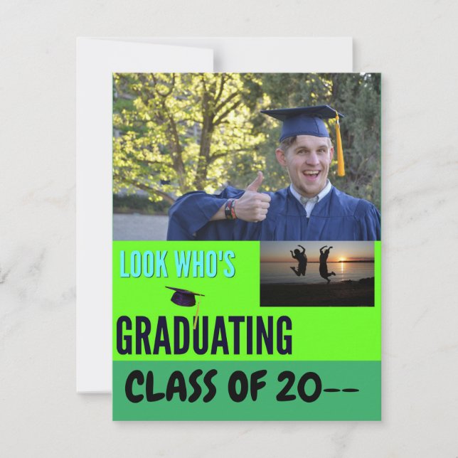 Jumping For Joy Graduating Modern Script 1 photo Announcement (Front)