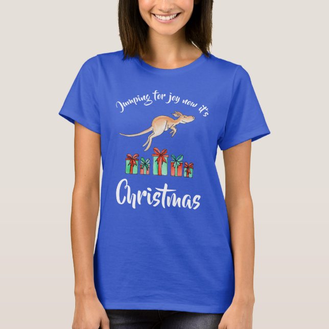 Jumping for joy Kangaroo Christmas t-shirt (Front)