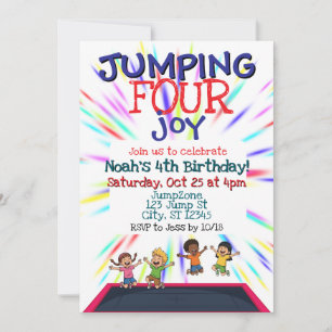 Jumping FOUR Joy, Trampoline 4th Birthday  Invitation