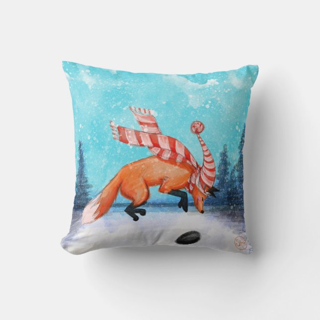 Jumping Fox Throw Pillow (Front)