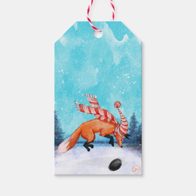 Jumping Fox Winter Gift Tag (Front)