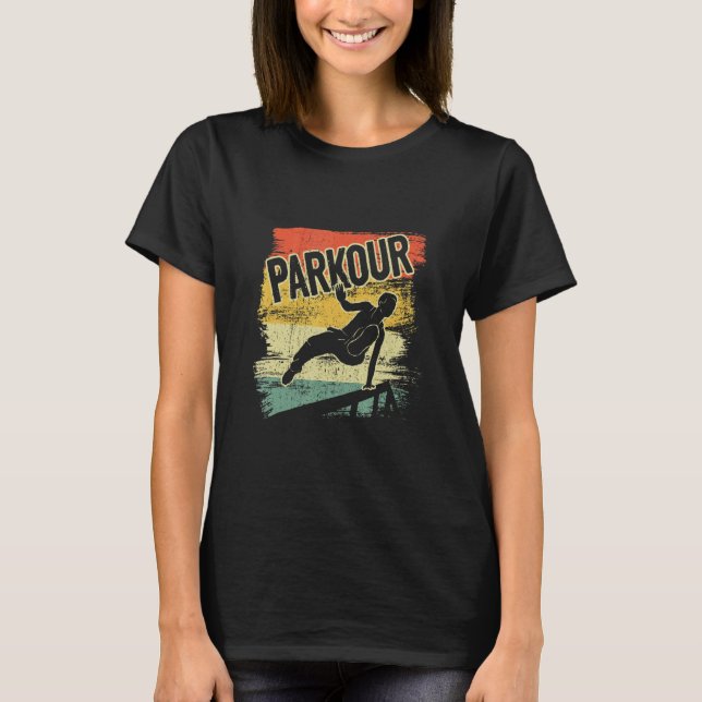 Jumping Freestyle Free Runner Traceur Retro Parkou T-Shirt (Front)