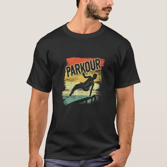 Jumping Freestyle Free Runner Traceur Retro Parkou T-Shirt (Front)