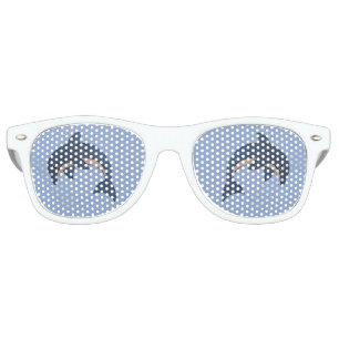 Jumping Fun Glittering blue dolphin white sparkles Retro Sunglasses