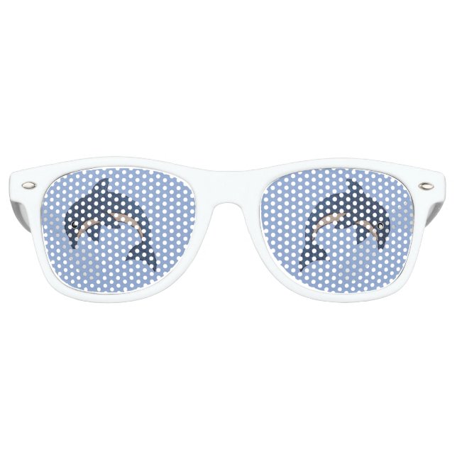 Jumping Fun Glittering blue dolphin white sparkles Retro Sunglasses (Front)