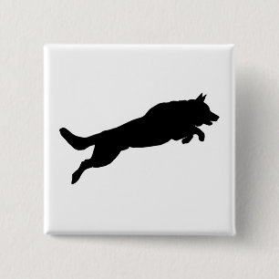 Jumping German Shepherd Silhouette Love Dogs 2 Inch Square Button