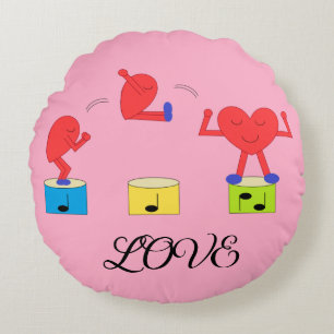 Jumping Heart in Love: Rose-coloured Round Pillow
