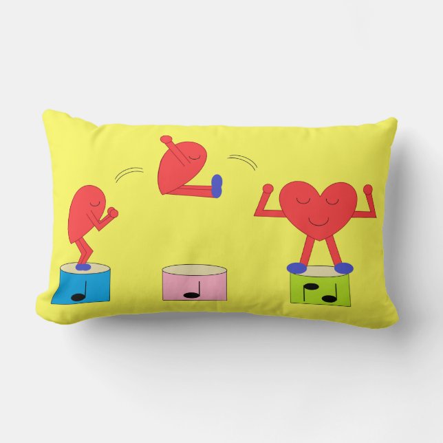 Jumping Heart in Love:  Yellow Lumbar Pillow (Front)