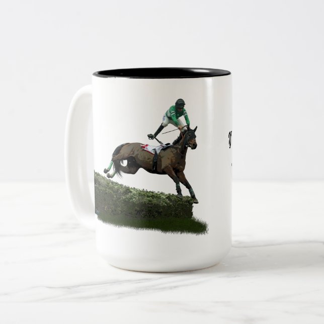 Jumping Horse Jockey In Green Coffee Mug (Front Left)