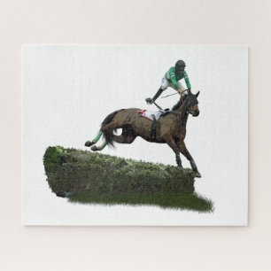 Jumping Horse Jockey In Green Jigsaw Puzzle
