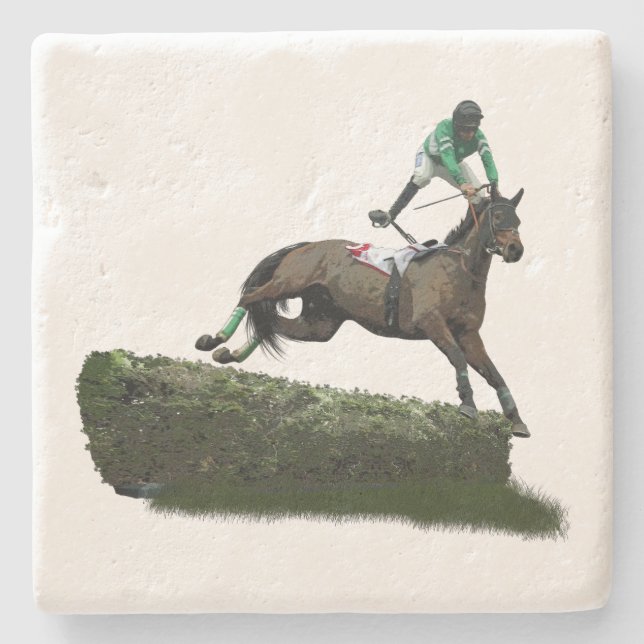 Jumping Horse Jockey In Green Stone Coaster (Front)