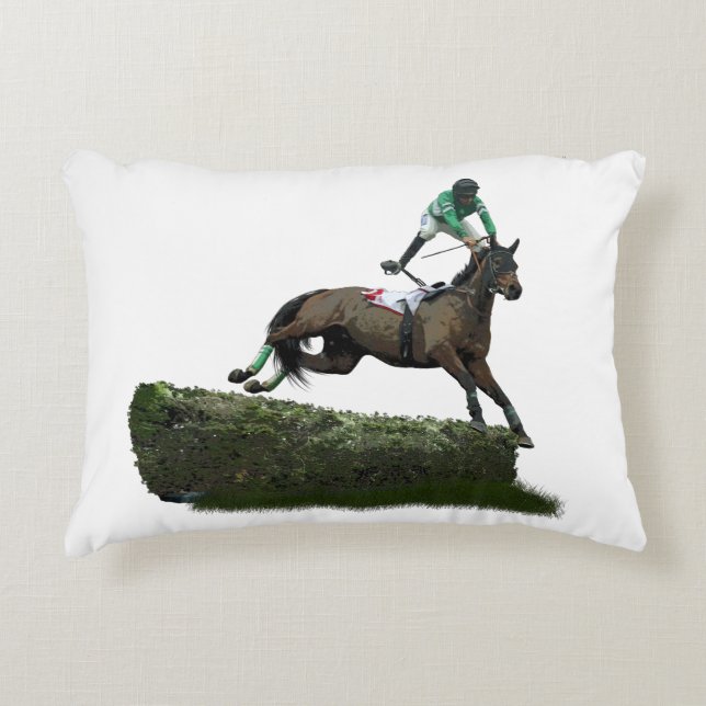 Jumping Horse Jockey In Green Throw Pillow (Front)