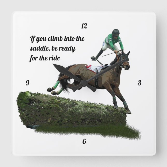 Jumping Horse Jockey In Green Wall Clock (Front)