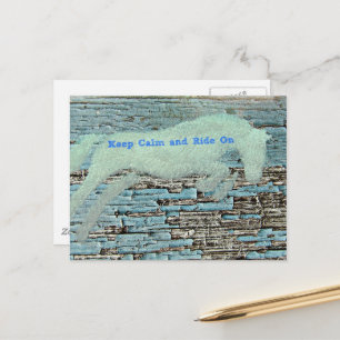 Jumping Horse Mixed Media Blue Postcard