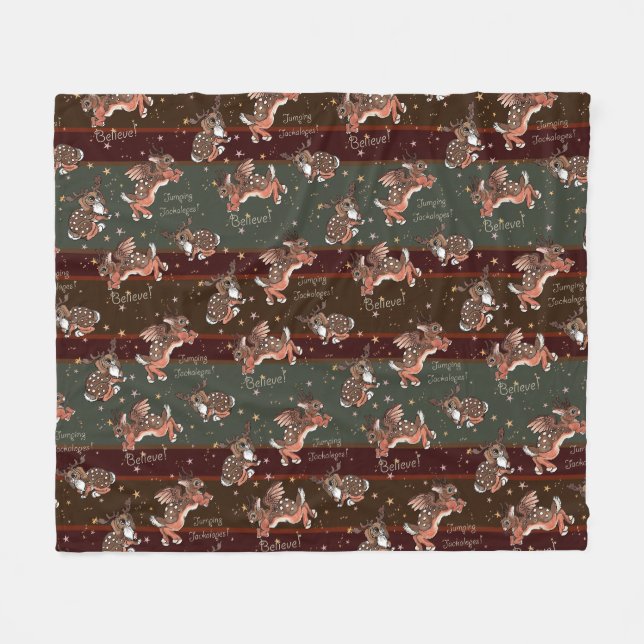 Jumping Jackalope Christmas Fleece Blanket (Front (Horizontal))