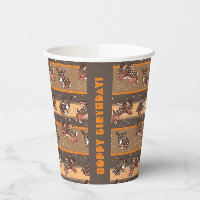 Jumping Jackalope Hoppy Birthday Paper Cups (Left)
