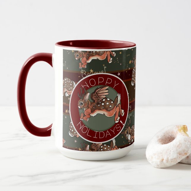 Jumping Jackalope Hoppy Holidays Mug (With Donut)