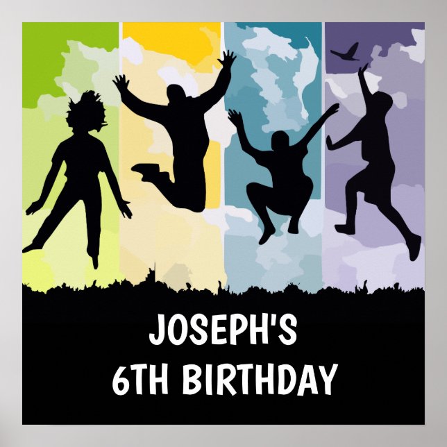 Jumping Kids Trampoline Birthday Party Banner Poster (Front)