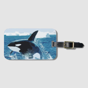 Jumping Killer Whale Abstract Orca Luggage Tag