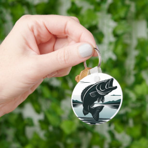 Jumping Largemouth Bass Fishing Minimalist Keychain