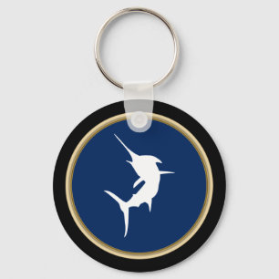 Jumping Marlin on Dark Blue Keychain